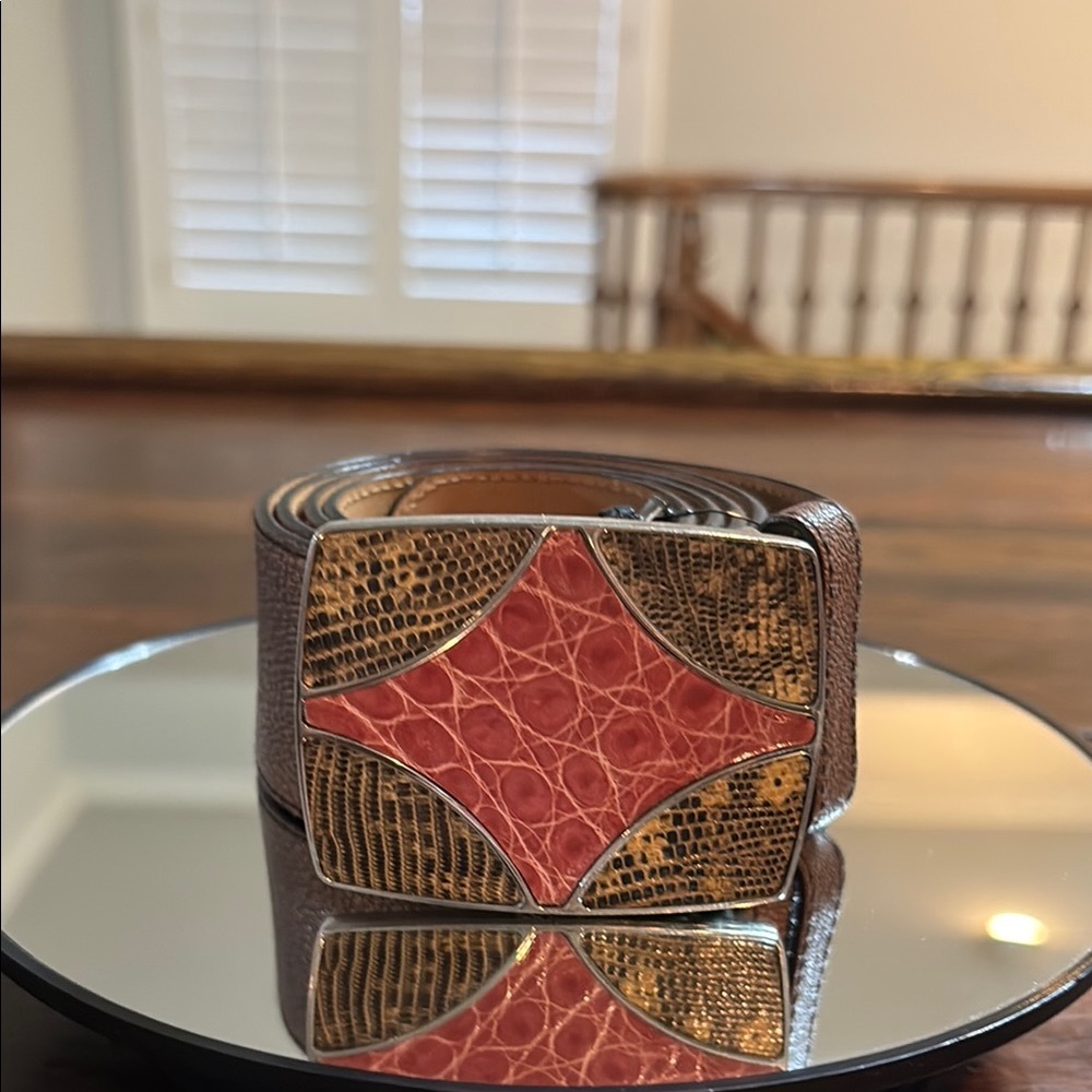 PRADA Leather Belt w/Scale Inlay Sz. 90/36